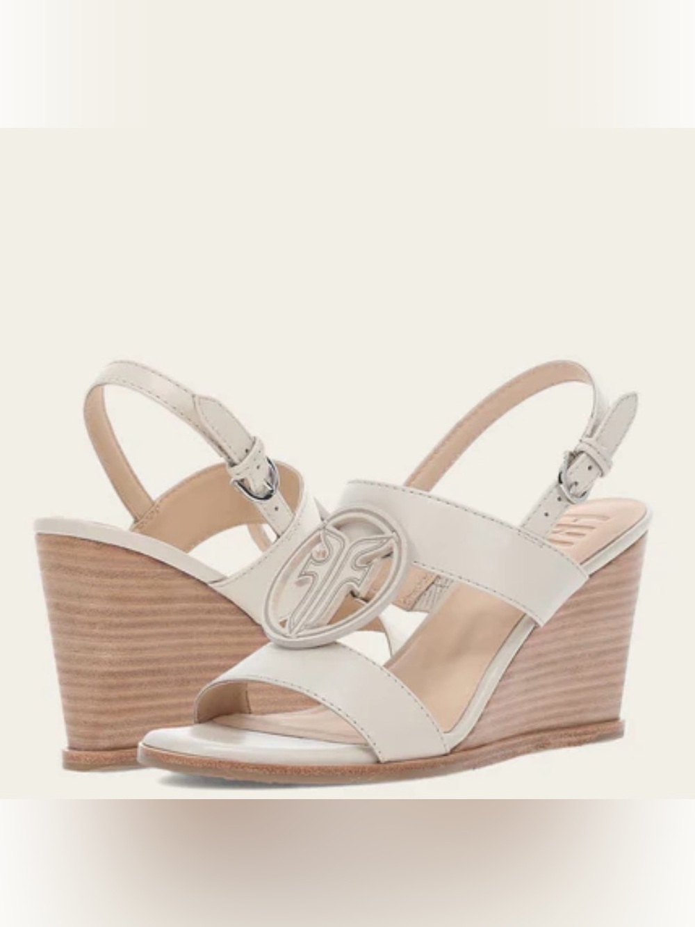 Frye Rachel Logo Slingback Wedge Womens Ivory Sandals Size 10M